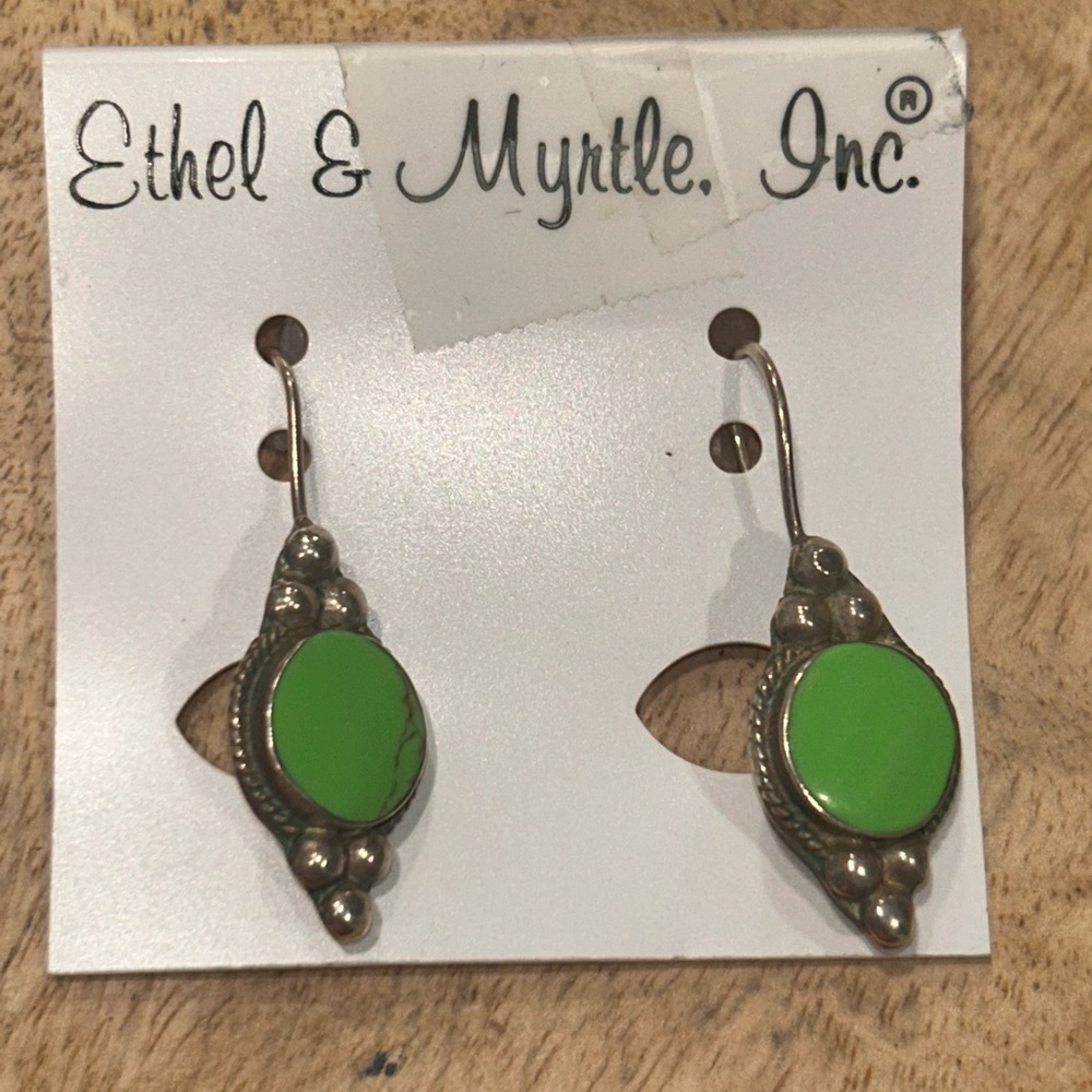 Sterling Silver Earrings Vintage‎ With Green Stones Ethyl & Myrtle